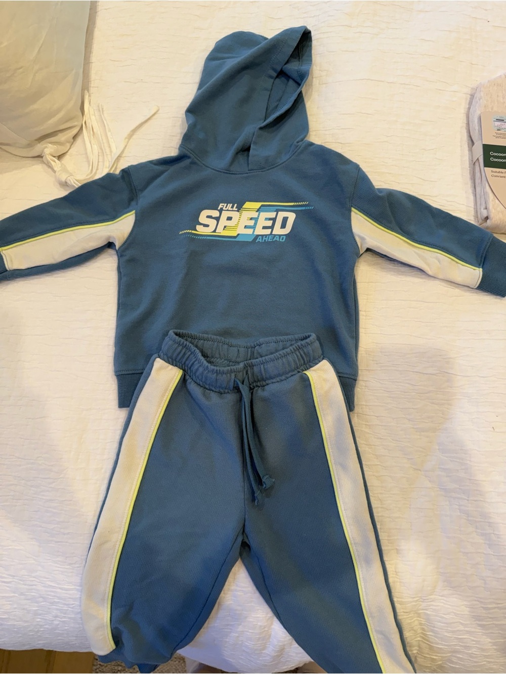 Cat & Jack Blue Hooded Sweatshirt and Joggers with White & Neon Trim